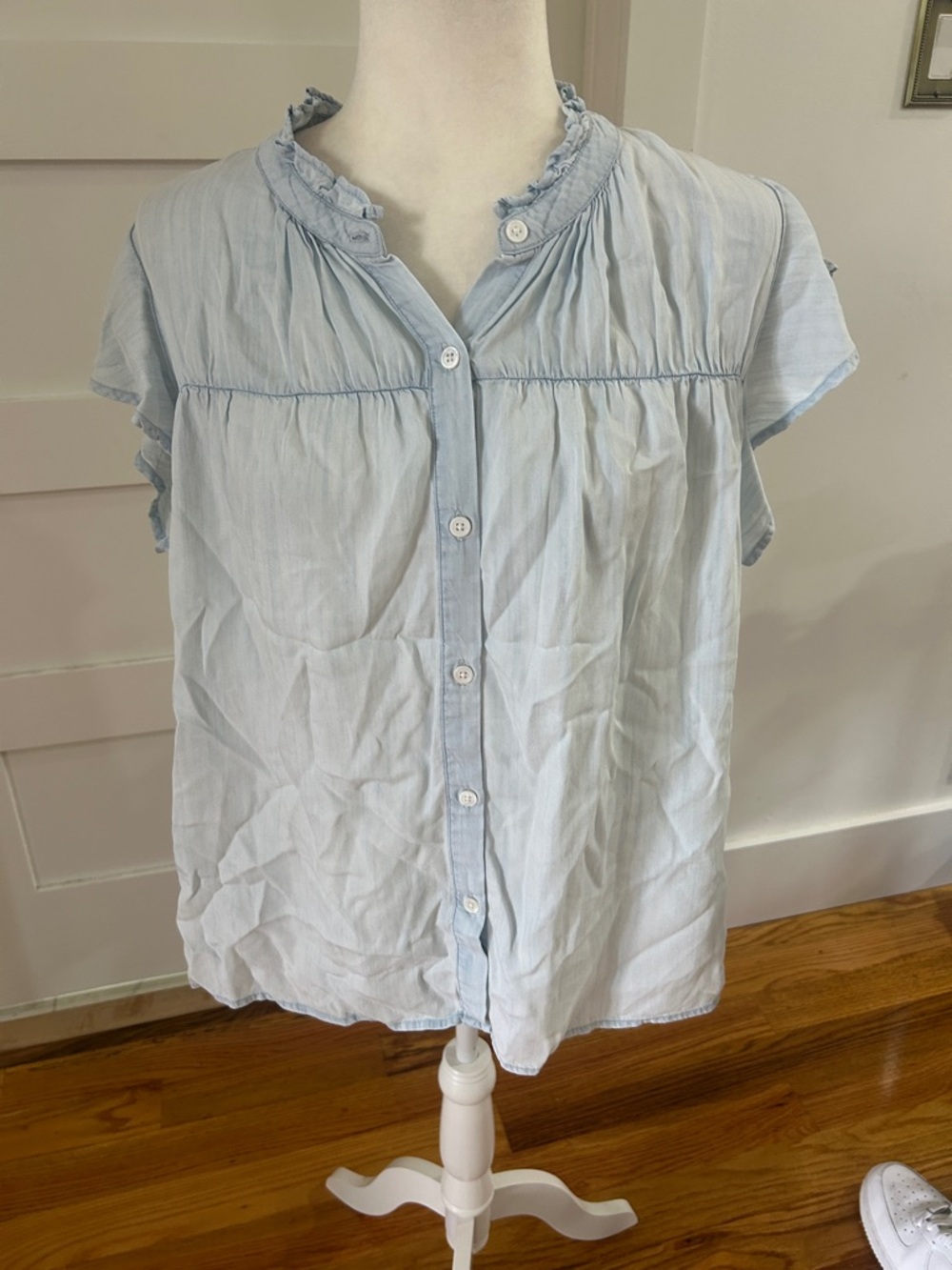 Rails Pale Blue Ruffled Collar Blouse